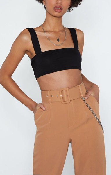 Black Thick Strap Square Neck Crop Top - Mirelda – Femme Luxe