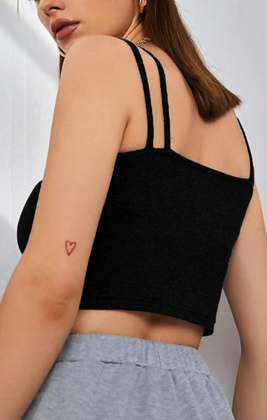 トップス Eaphi MULTI SHOULDER PARTS RIB TOPS Black Rib Double Strap Crop Top - Emarise – Femme Luxe