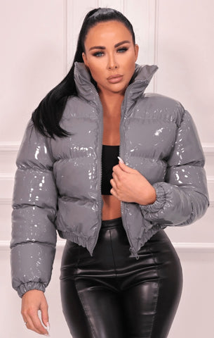 Grey shiny puffer on sale jacket