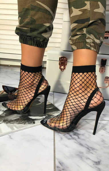 Fishnet socks with on sale heels