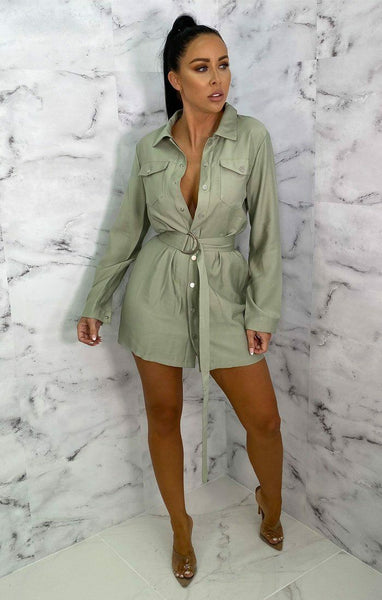 Green top utility dress