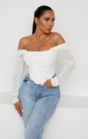 Femme Luxe off shoulder woven corset top in white