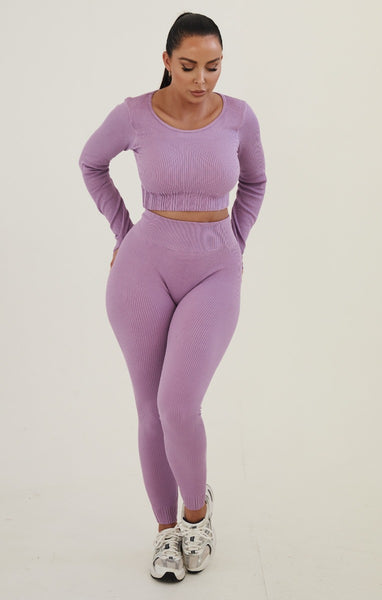 Pink Long Sleeve Elasticated Waist Top And Ribbed Legging, Femme Luxe