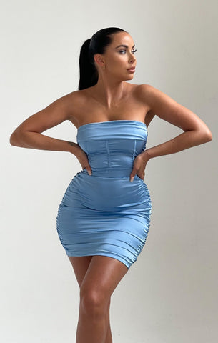 Sky Blue Satin Chain Detail Corset Top Shay