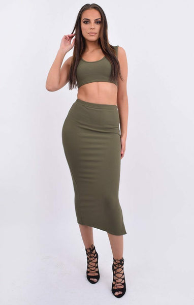 Sexy Top and Skirt Set Openwork Cropped Midi Skirt and Crop Top Womens –  KesleyBoutique