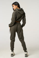 Charcoal Boxy Cropped Hoodie Cuffed Joggers Loungewear Set - Cailleigh