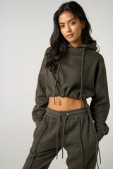 Charcoal Boxy Cropped Hoodie Cuffed Joggers Loungewear Set - Cailleigh