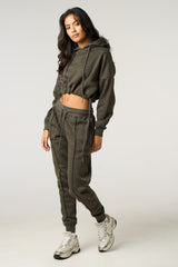 Charcoal Boxy Cropped Hoodie Cuffed Joggers Loungewear Set - Cailleigh