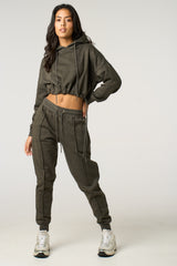Charcoal Boxy Cropped Hoodie Cuffed Joggers Loungewear Set - Cailleigh