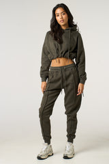 Charcoal Boxy Cropped Hoodie Cuffed Joggers Loungewear Set - Cailleigh
