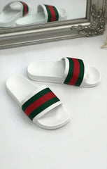 White Chunky Style Striped Sliders - Vickie