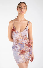 Brown Marble Print Strappy Bodycon Mini Dress - Celestara