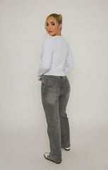 Bleach Grey Ribbed Molly Button Through Top - Rosita