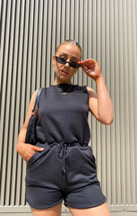 Black Racer Back Drawstring Playsuit - Lysara