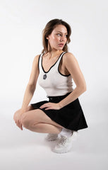 Black Denim Pleated Mini Skirt - Cassara