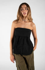 Black Strapless Bandeau Shirt Top - Alondra