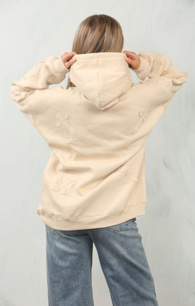Beige Oversized Crucifix Cross Embroidered Hoodie - Ronisa – Femme Luxe