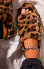 Leopard Fluffy Faux Fur Elasticated Back Flatform Slippers - Amara