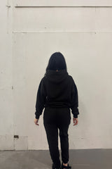 Black Oversized Hoodie & High Waisted Seam Front Cuffed Joggers Loungewear Set - Martha