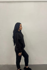 Black Oversized Hoodie & High Waisted Seam Front Cuffed Joggers Loungewear Set - Martha