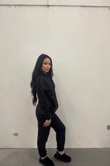 Black Oversized Hoodie & High Waisted Seam Front Cuffed Joggers Loungewear Set - Martha