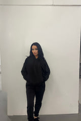 Black Oversized Hoodie & High Waisted Seam Front Cuffed Joggers Loungewear Set - Martha
