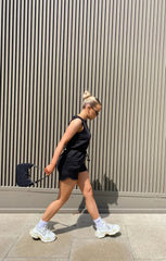 Black Racer Back Drawstring Playsuit - Lysara