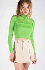 Beige Denim Pleated Mini Skirt - Cassara
