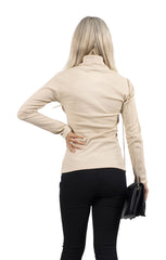 Beige Long Sleeve High Neck Ribbed Top – Orla