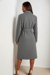 Charcoal Double Breasted Black Button Detail Belted Trench Coat - Eliana