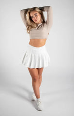 Beige Ribbed Long Sleeve Backless Crop Top - Jenavira