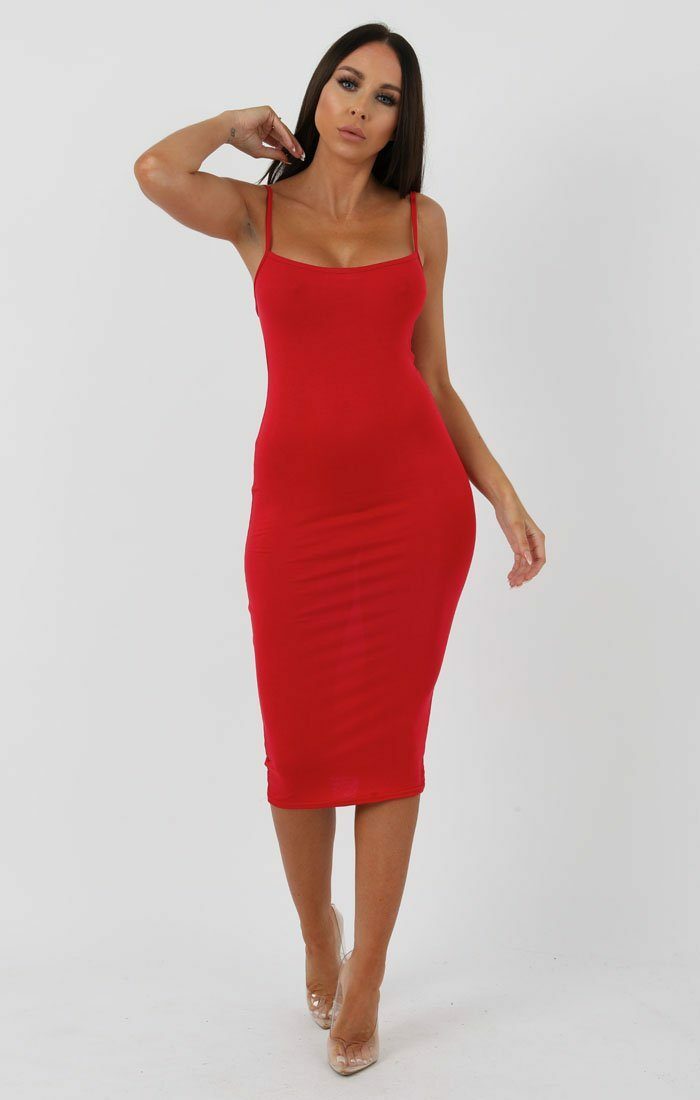 red bodycon dress uk Red Strappy Bodycon Midi Dress | Dresses