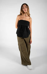 Black Strapless Bandeau Shirt Top - Alondra