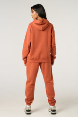 Rust Oversized Front Pocket Pullover Hoodie Cuffed Joggers Loungewear Set - Alexia
