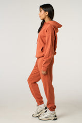 Rust Oversized Front Pocket Pullover Hoodie Cuffed Joggers Loungewear Set - Alexia