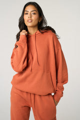 Rust Oversized Front Pocket Pullover Hoodie Cuffed Joggers Loungewear Set - Alexia