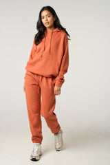 Rust Oversized Front Pocket Pullover Hoodie Cuffed Joggers Loungewear Set - Alexia