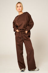 Chocolate Long Sleeve Glitter Dot Sweatshirt and Wide Leg Trousers Co Ord Set - Seraphia