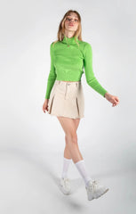 Beige Denim Pleated Mini Skirt - Cassara