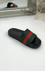 Black Chunky Style Striped Sliders - Vickie