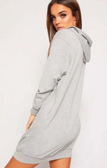 Grey Oversized Baggy Pocket Sweat Hood Mini Dress - Maxine