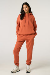 Rust Oversized Front Pocket Pullover Hoodie Cuffed Joggers Loungewear Set - Alexia