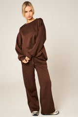 Chocolate Long Sleeve Glitter Dot Sweatshirt and Wide Leg Trousers Co Ord Set - Seraphia