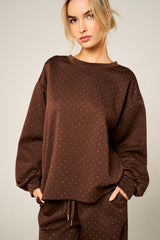 Chocolate Long Sleeve Glitter Dot Sweatshirt and Wide Leg Trousers Co Ord Set - Seraphia