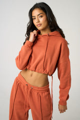 Rust Boxy Cropped Hoodie Cuffed Joggers Loungewear Set - Cailleigh
