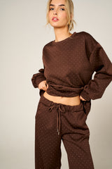 Chocolate Long Sleeve Glitter Dot Sweatshirt and Wide Leg Trousers Co Ord Set - Seraphia