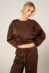 Chocolate Long Sleeve Glitter Dot Sweatshirt and Wide Leg Trousers Co Ord Set - Seraphia