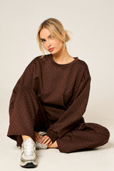 Chocolate Long Sleeve Glitter Dot Sweatshirt and Wide Leg Trousers Co Ord Set - Seraphia