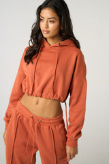 Rust Boxy Cropped Hoodie Cuffed Joggers Loungewear Set - Cailleigh