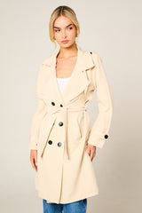 Beige Double Breasted Longline Trench Coat - Evie